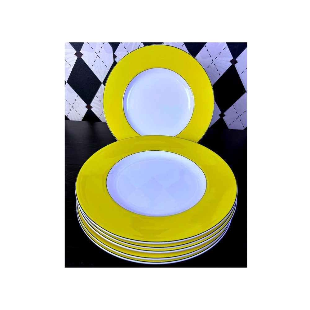 Set of 6 Kate Spade x Lenox Yellow Rutherford Circle Plates 9.5" Porcelain